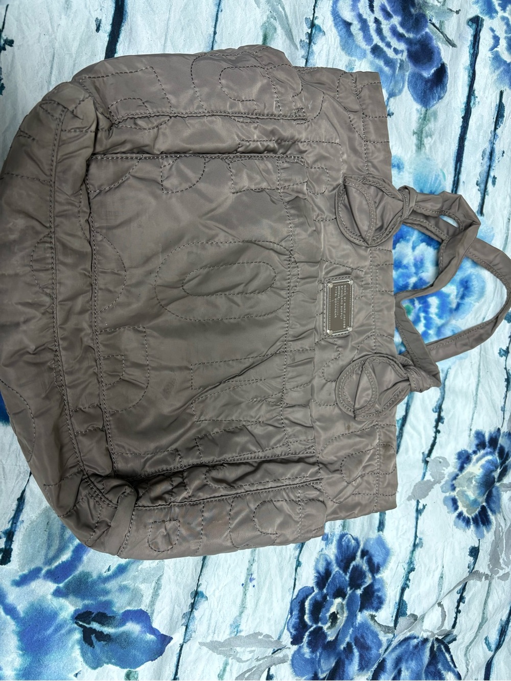 Marc Jacobs Quilted Taupe Tote with Front Logo Plaque